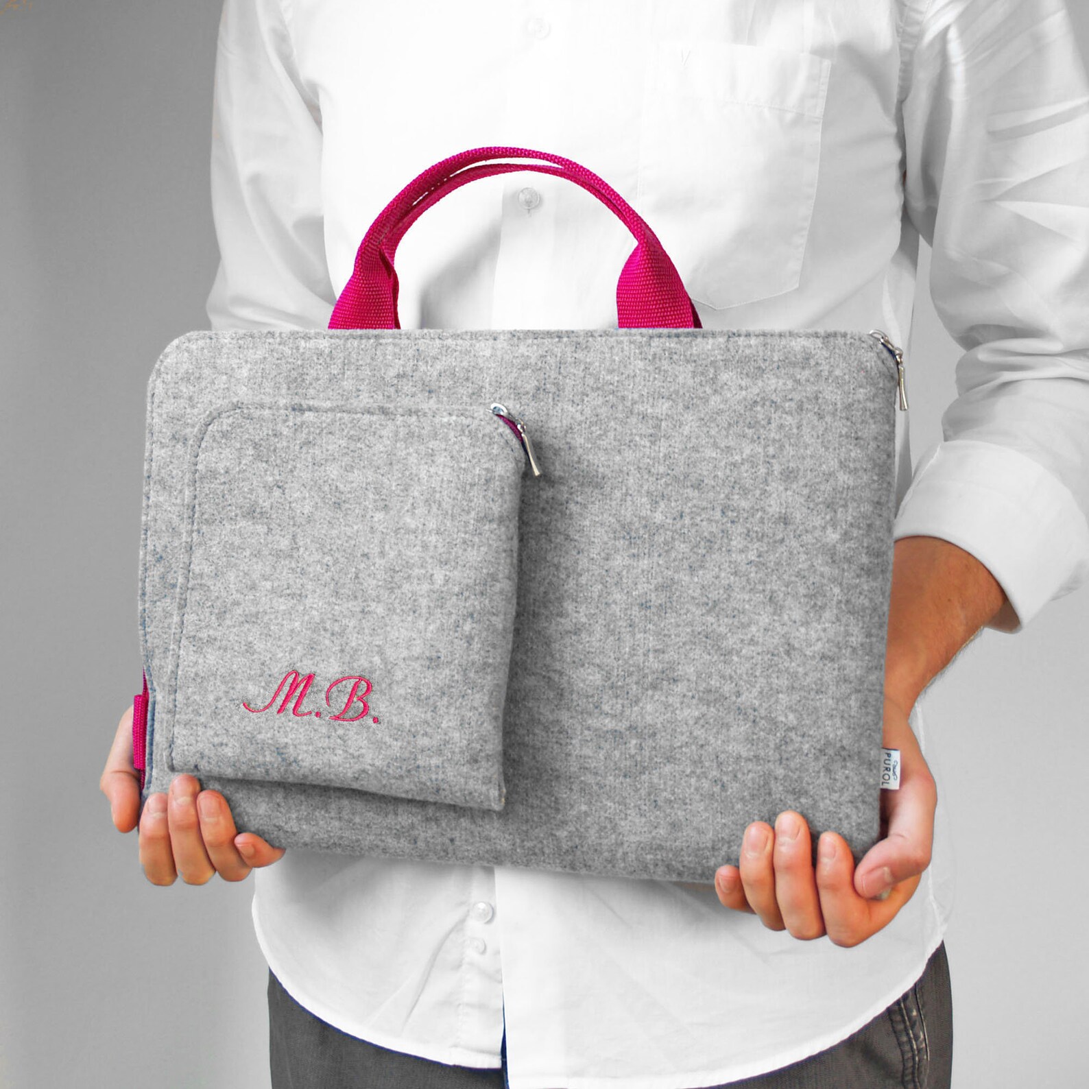 PERSONALISED Laptop Felt Sleeve Custom Monogram Embroided Etsy