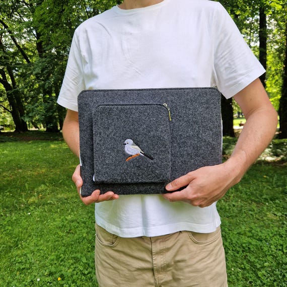 MACBOOK CASE Felt Laptop Sleeve With Long-Tailed Tit Embroidery Custom Sized Cover For Bird Lover