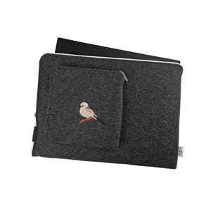 felt laptop sleeve macbook cover dark grey case with bird embroidery 13 inch with white zipper