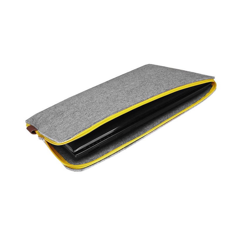 FELT LAPTOP SLEEVE 01 Yellow Zipper Gray Felt Laptop Cover Etsy