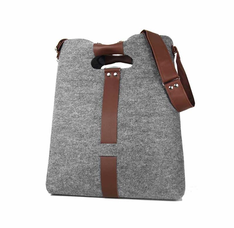 SHOULDER FELT BAG Classic 01 gray felt bag with brown leather an SHOULDER FELT BAG Classic 01 gray felt bag with brown leather an