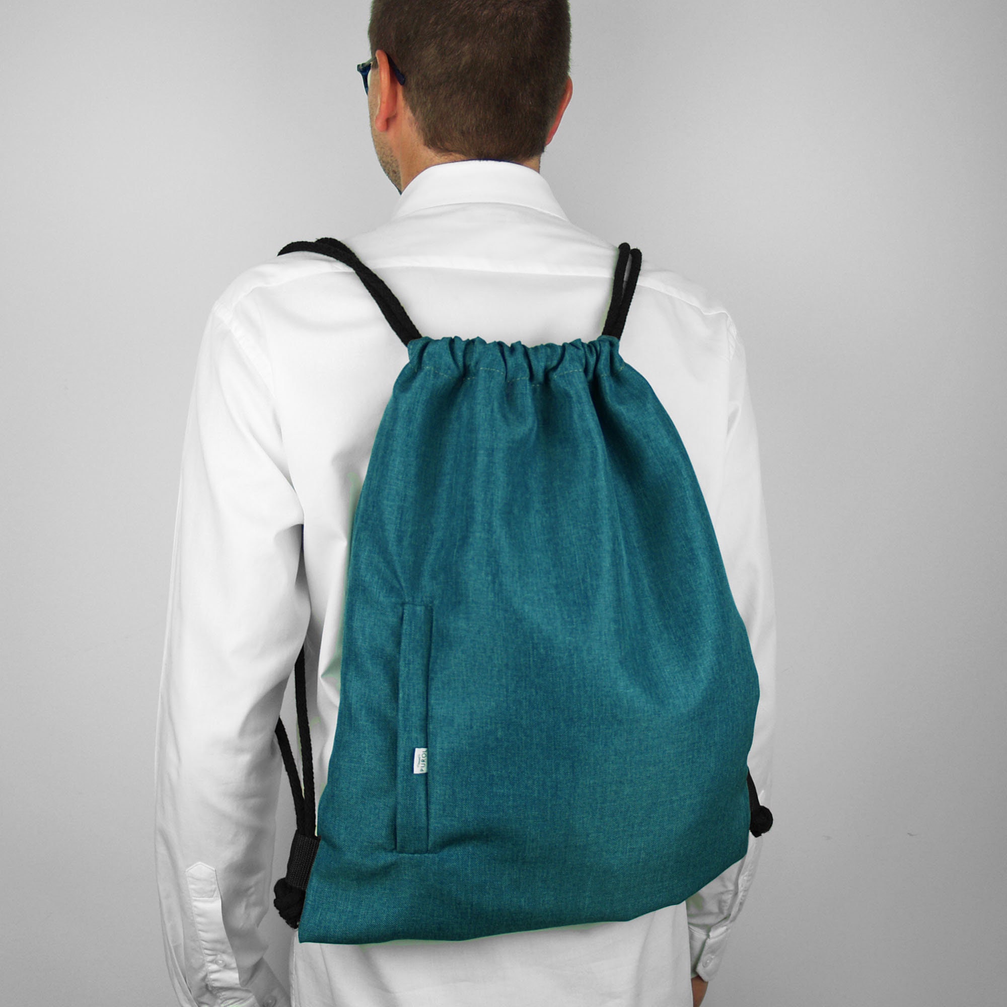 BACKPACK TURQUOISE DRAWSTRING Bag Vegan Hipster Sack Bag Urban Unisex Back Pack Zipper Closed Pockets Durable Fabric Etsy