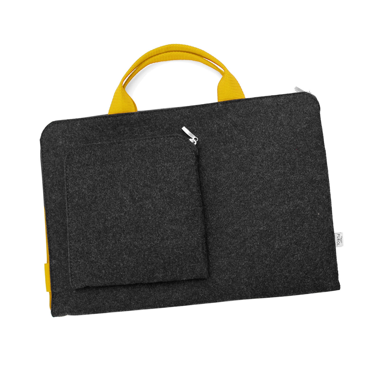 DARK GREY FELT Laptop Sleeve Yellow Handle and Zipper Macbook Etsy