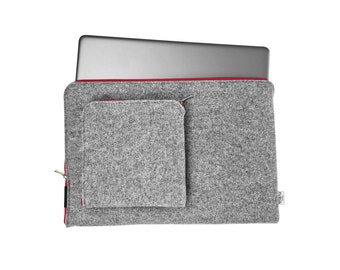 LAPTOP SLEEVE felt macbook cover all sizes gray felt red zipper bag for laptop macbook air 13 M1, 15 and 17 inch gifts for men, unique gifts