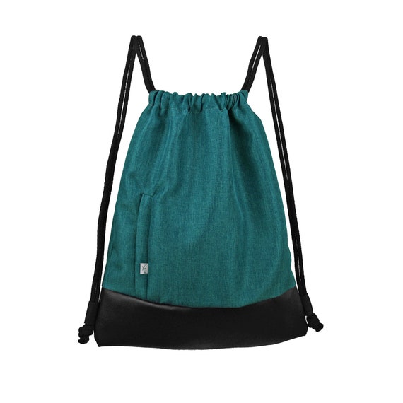 Backpack Turquoise Drawstring Bag Vegan Faux Leather Hipster Etsy