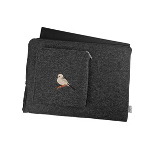 felt laptop sleeve macbook cover dark grey case with bird embroidery 13 inch with black zipper