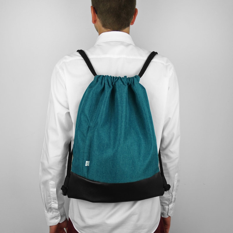 BACKPACK TURQUOISE DRAWSTRING Bag Vegan Faux Leather Hipster Etsy