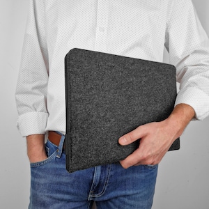 DARK GREY FELT Laptop Sleeve Black Zipper MacBook Cover all laptop sizes all MacBook models: Mac Air 13, Mac Air 15 inch M3 unique male gift