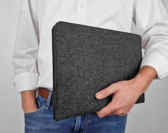 FELT LAPTOP SLEEVE 02 black zipper macbook cover all sizes corner zipper dark gray felt macbook pro air 15 inch laptop unique gift