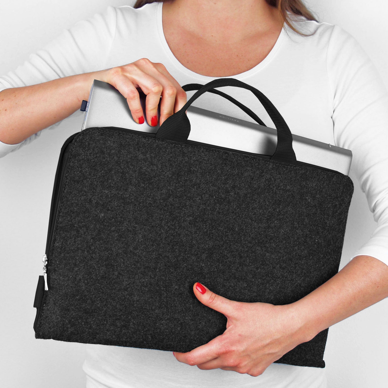 BLACK ZIPPER Laptop Sleeve With Handle Dark Grey Macbook Case Etsy