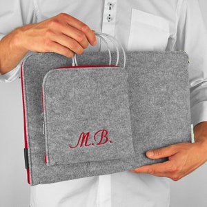 MONOGRAM Personalised Laptop Sleeve Red Zipper Custom Name Monogram or Initials All sizes All MacBooks Felt Case Perfect Gift afbeelding 5