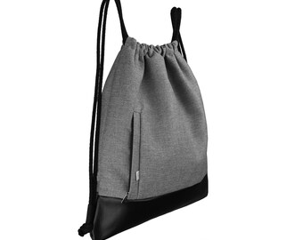 VEGAN BACKPACK Drawstring Bag Faux Leather Light Grey