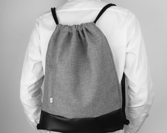 VEGAN BACKPACK Drawstring Bag Faux Leather Light Grey