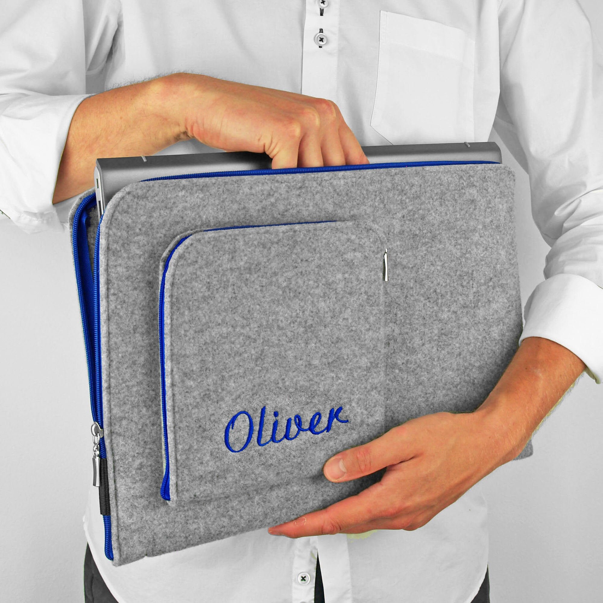 Personalised Laptop Sleeve Blue Zipper Custom Name Monogram or Etsy UK