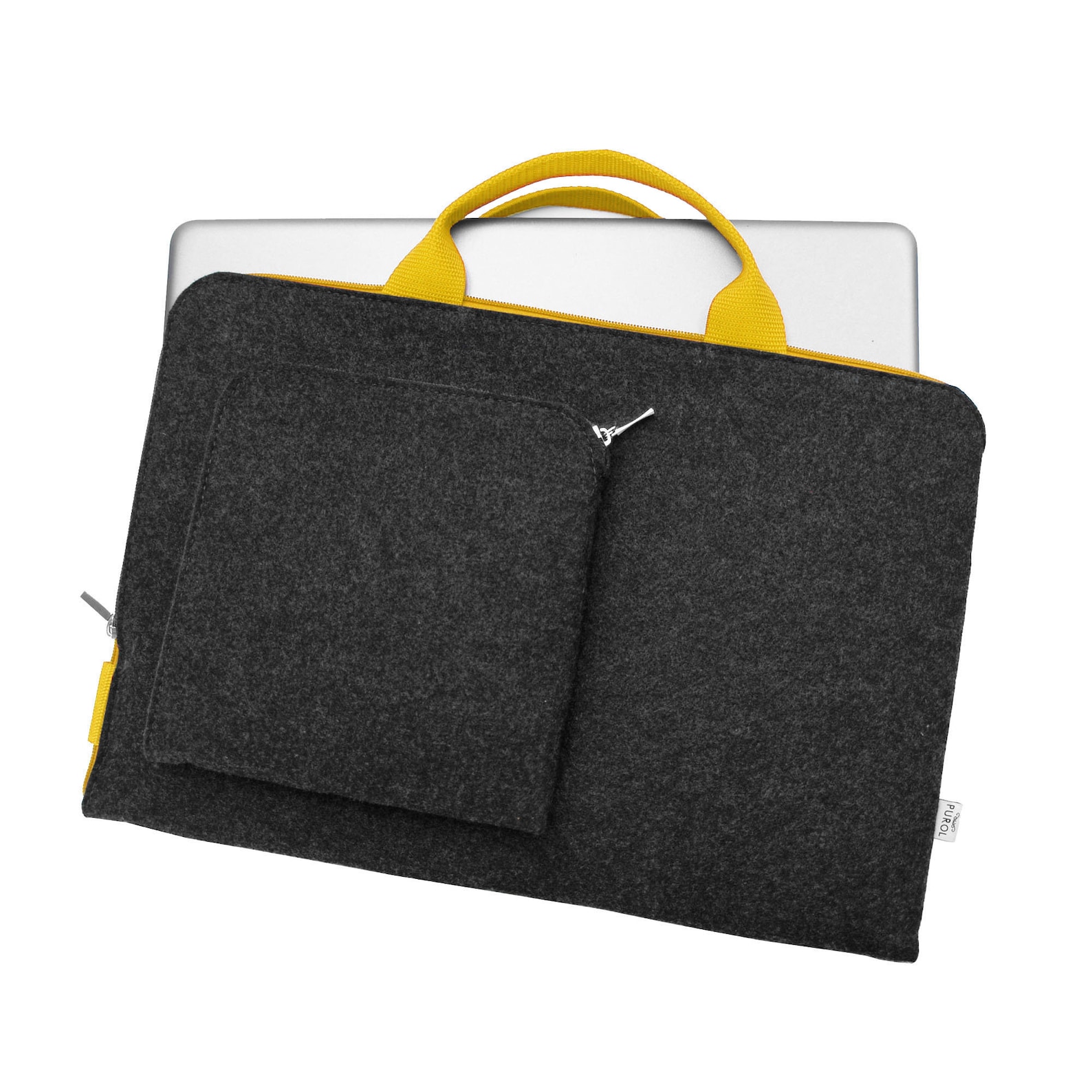 DARK GREY FELT Laptop Sleeve Yellow Handle and Zipper Macbook Etsy