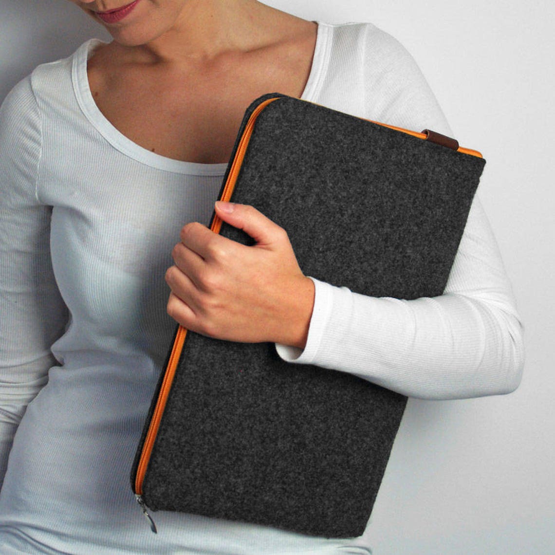 MACBOOK SLEEVE 02 Dark Gray Felt Laptop Cover With Orange Etsy