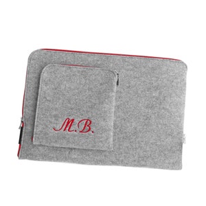 MONOGRAM Personalised Laptop Sleeve Red Zipper Custom Name Monogram or Initials All sizes All MacBooks Felt Case Perfect Gift afbeelding 3