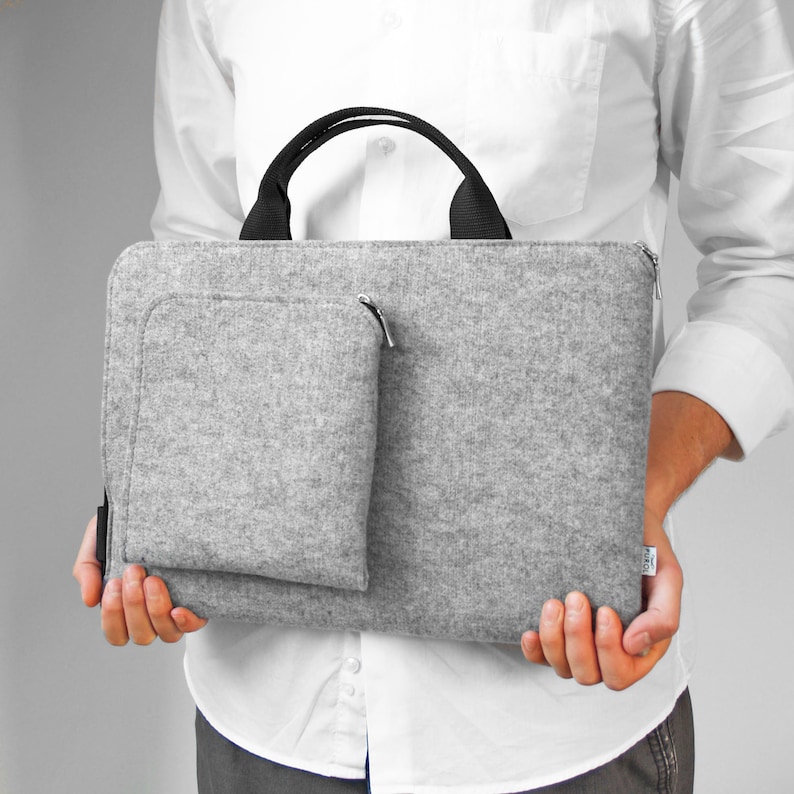 FELT LAPTOP SLEEVE Macbook Cover Gray Felt Case With Black Etsy