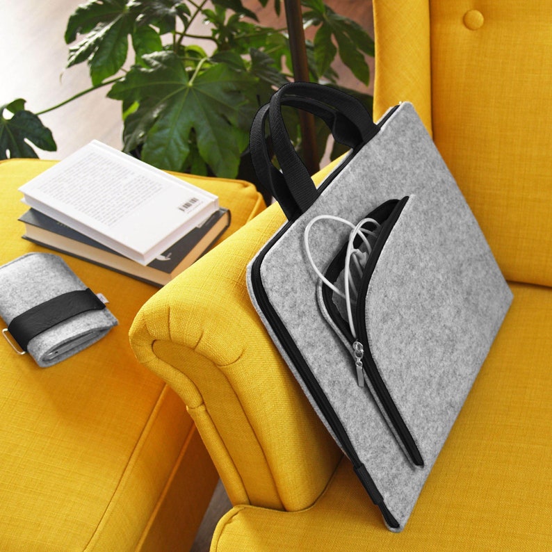 FELT LAPTOP SLEEVE Macbook Cover Gray Felt Case With Black Etsy