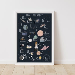 Space Alphabet Print, ABC Poster, Children&#39;s print, Wall Decor, Nursery ABC, Muted Tones, Planets, Colourful Wall Art, Alphabet poster