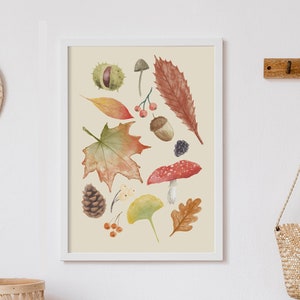 Autumn Fall and Winter Leaves Print, Fall Print, Autumnal Colours, Childrens Wall Art, Children's Educational Art, Leaf Art, Muted Tones