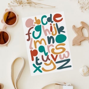 Impresión colorida del alfabeto para niños, póster ABC, póster educativo, arte de pared colorido para niños, póster para niños, impresión para sala de juegos, mi A-Z, A-Z
