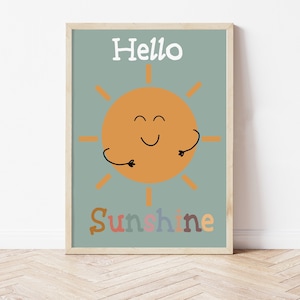 Hello Sunshine, Wall Art, Children&#39;s print, Wall Decor, Nursery, Baby Shower, Sun, Hello, positive affirmations, kids affirmations
