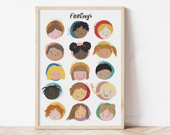 Kids Feelings Poster, Feelings Print, Nursery Wall Art, Educational Print, Expressions Print, Kids Room Decor, Kids Wall Art, Kids Print