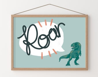 T-Rex Dinosaur Roar Poster, Children's Wall Art, Kid's Wall Decor, Nursery Print, Cute Print, Dinosaur Lover, Dinosaur Print, Tyrannosaurus