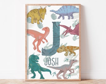 Personalised Dinosaur letter, Children's Wall Art, Kid's Wall Decor, Nursery Print, Dinosaur Lover, Dinosaur Mad, Dinosaur Print, Name Print