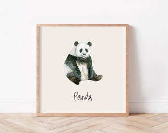 Panda Animal Print, Square Print, Watercolour Animal, Children's Wall Art, Nursery Print, Simple Design Wall Art, Interior Wall Art