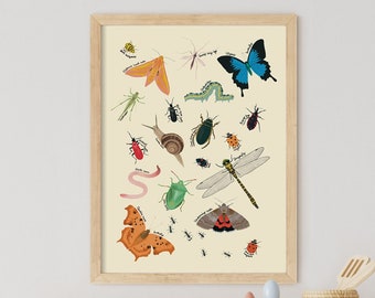 Bug Print, Insect Poster, Creepy Crawlies Poster, Childrens Print, Wall Decor, Nursery, Insects, Nature, Colourful Print, Educational Poster