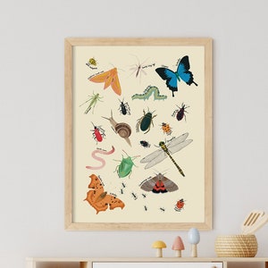 Bug Print, Insect Poster, Creepy Crawlies Poster, Childrens Print, Wall Decor, Nursery, Insects, Nature, Colourful Print, Educational Poster