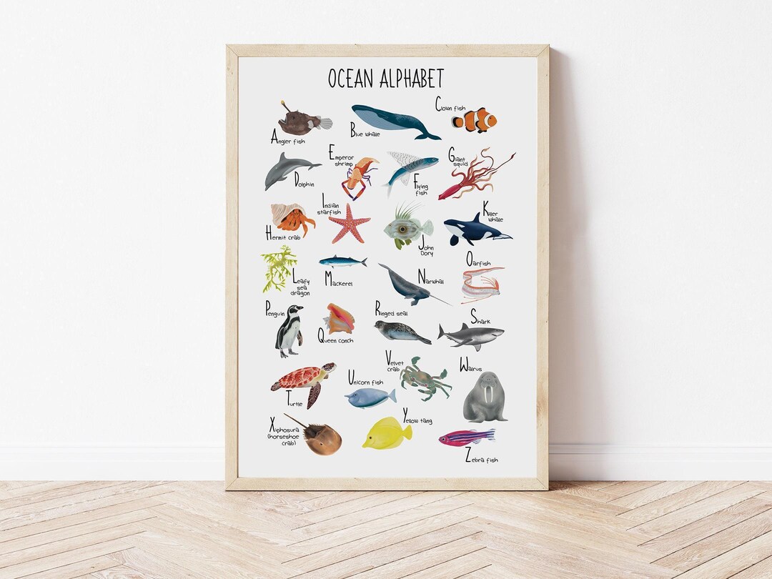 Ocean Animal Alphabet Print, Nursery Wall Art, Educational ABC Poster ...