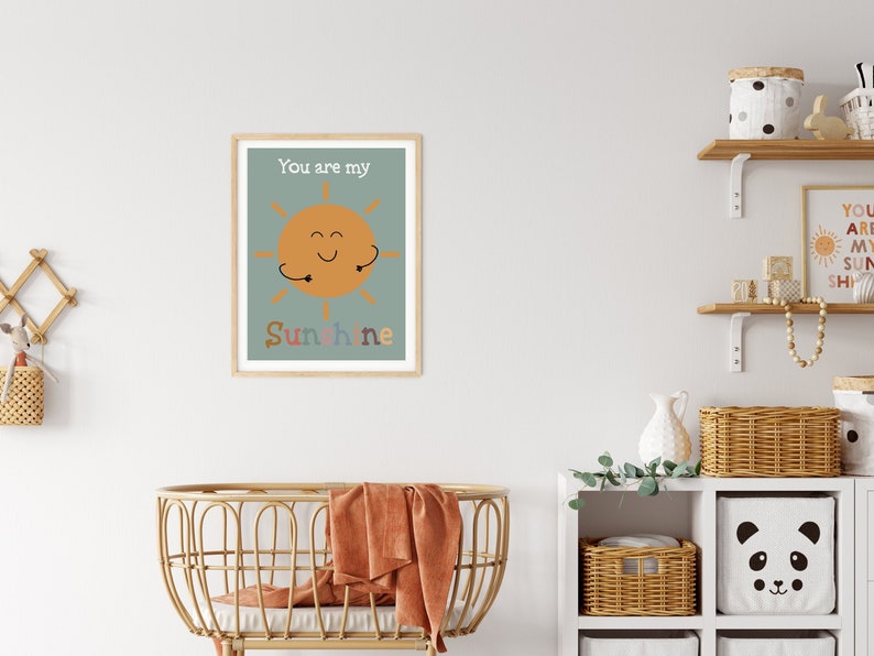 You are my Sunshine, Wall Art, Children's print, Wall Decor, Nursery, Baby Shower, New Bay, Sun, positive affirmations, kids affirmations image 1