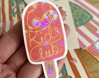 Cool Kids Club Ice Lolly Waterproof Vinyl Sticker with Holographic Coating, Kid’s Water Bottle Sticker, Long Lasting Sticker.