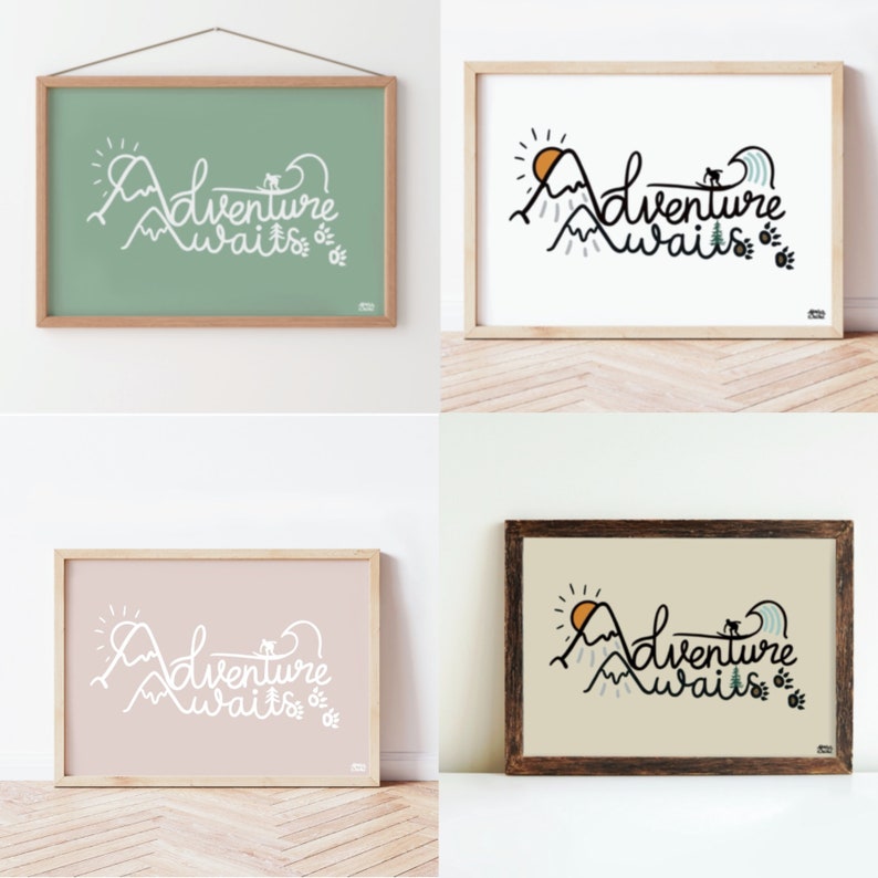 Adventure Awaits Print, Adventure Wall Art, Outdoors, Inspirational Quote, Positive Poster, Childrens Wall Art, Kid Adventurer image 5