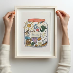 Jungen Träume Glas Art Print, Kinderposter, Kinderzimmer, Wanddekor, Regenbogen, Drache, Schloss, Schatz, Wünsche und Träume, verträumt