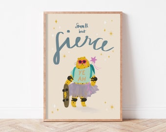 Small But Fierce, Positive Affirmation Print, Kid's Poster, Children’s Wall Art, Affirmation Poster, Skateboarding Girl, Girl Power