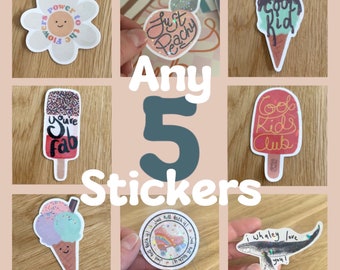 Choose any 5 Waterproof Vinyl Stickers with Holographic Coating, Laptop Sticker, Long Wear Sticker, Water Bottle Sticker, Peach Sticker