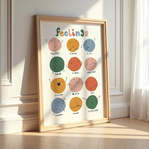 Impresión colorida de sentimientos para niños, póster de emociones, póster educativo, arte de pared colorido para niños, póster para niños, impresión para sala de juegos, sentimientos