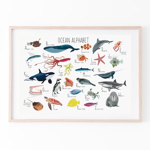 Landscape Ocean Animal Alphabet, Alphabet Poster, Wall Art Print, Kid&#39;s Print, Wall Decor, Nursery ABC, Educational Poster, Ocean A-Z