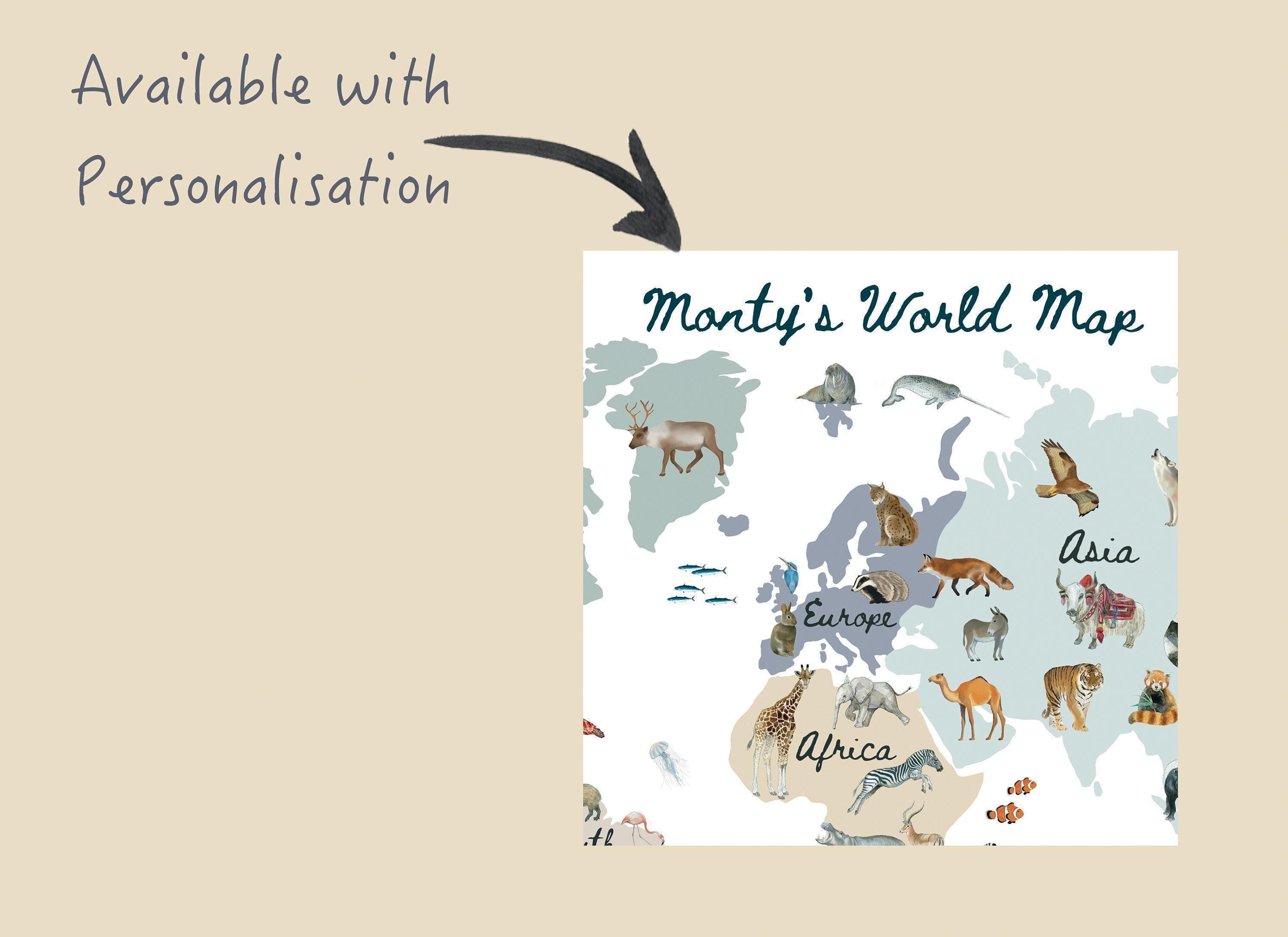 Animals World Map Print, Kids Nursery Wall Art - Etsy