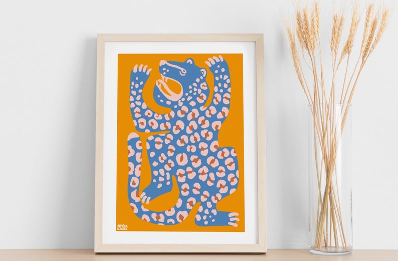 Colourful Blue Leopard Print, Leopard Poster, Wild Poster, Animal Print, Jungle Theme, Leopard Print, Modern Wall, Wall Decor, Gallery Wall image 1