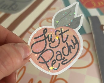 Just Peachy Waterproof Vinyl Sticker with Holographic Coating, Laptop Sticker, Long Wear Sticker, Water Bottle Sticker, Peach Sticker