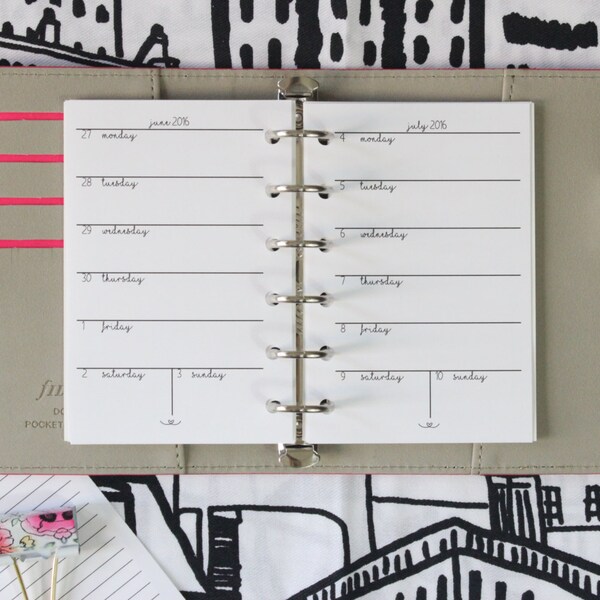 Printed | POCKET PM Small size | Weekly Planner Inserts - Week on 1 Page | Monday to Sunday layout