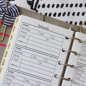 Printed | POCKET PM Small size | Contacts Address List Planner Inserts
