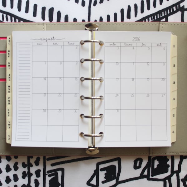 Printed | POCKET PM Small size |***Double Sided***| Monthly Planner Inserts - Month on 2 Pages | Sunday to Saturday layout
