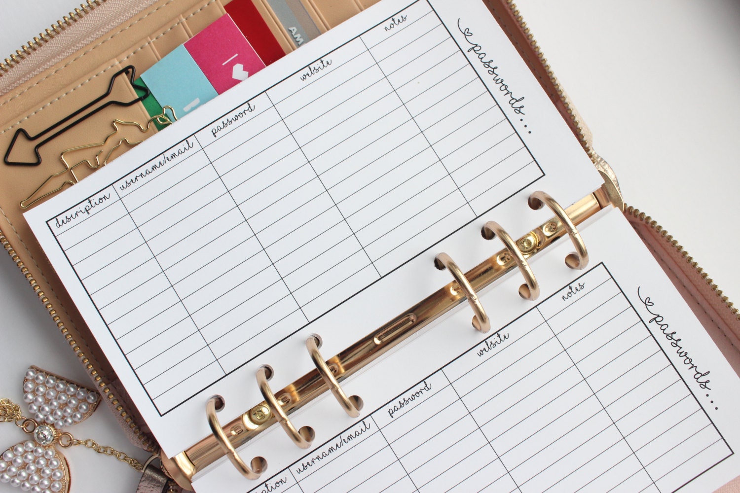 Printed | PERSONAL MM Medium size | Password Tracker Planner Inserts