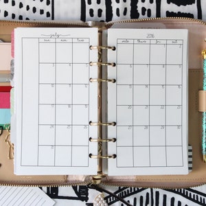 Printed | PERSONAL MM Medium size | Monthly Planner Inserts - Month on 2 Pages, Sunday to Saturday layout